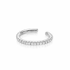 10mm oval shape single row ear cuff with diamonds in white gold