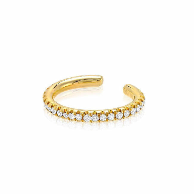 10mm oval shape single row ear cuff with diamonds in yellow gold
