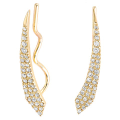 14k solid gold and diamond crawler earrings in a shooting star motif