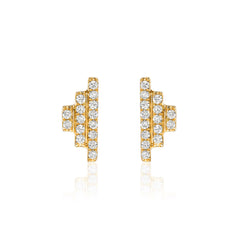 pyramid star step stud earrings in 14k gold and diamonds