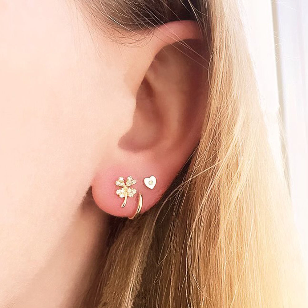 14K Solid Gold Clover Stud Earrings Thin Earrings 