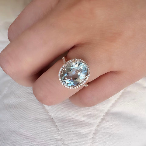 One of a Kind Rose Gold Oval Aquamarine Ring