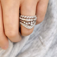 cluster diamond band stacked with other liven rings