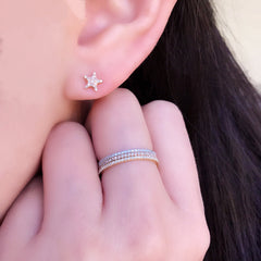 Crescent Moon and Star Pave Post Earrings