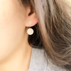 double circle jacket earrings in yellow gold and diamonds