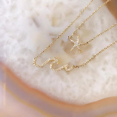 starfish diamond necklace with the mini wave necklace