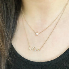 starfish diamond necklace with the mini wave necklace