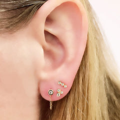bezel post earrings with chain backings