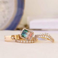 multi-toned tourmaline ring with layered liven rings