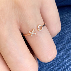 x o open ring in rose gold with diamonds