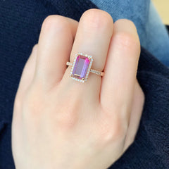 north-south purple-pink tourmaline ring in rose gold