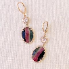 striped tourmaline, morganite and diamond earrings