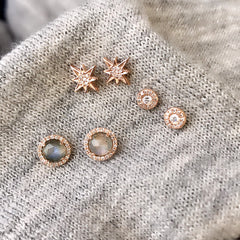 Petite diamond halo post earrings