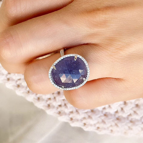 One of a Kind Tanzanite Ring in White Gold With Diamonds