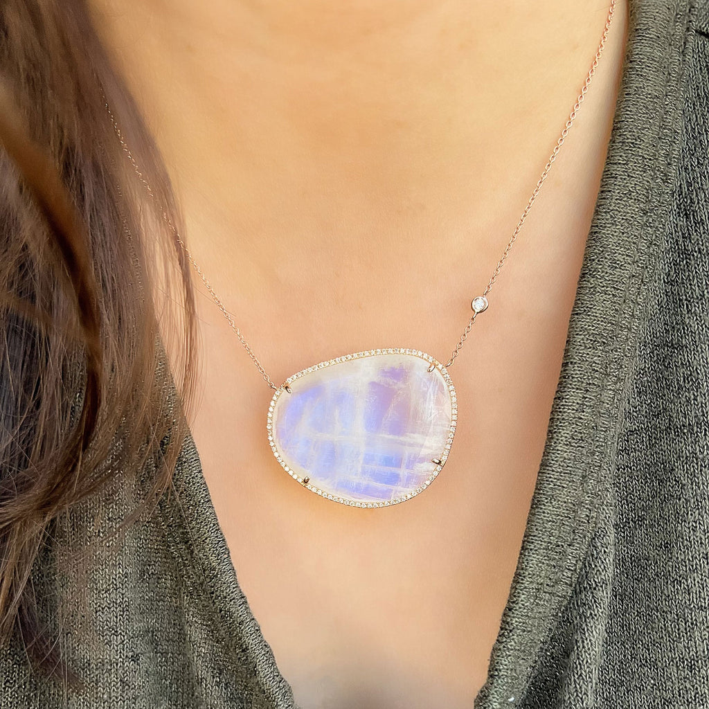 Large Rainbow Moonstone Pendant Necklace