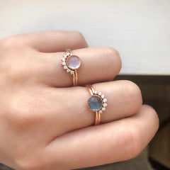 aura ring in rose gold and rainbow moonstone