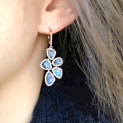 multi drop labradorite dangle earrings on ear