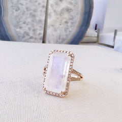 emerald cut rainbow moonsotne ring