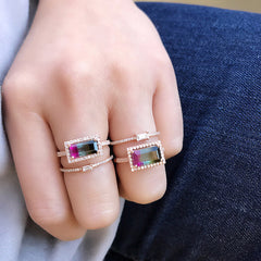 baguette center bands with tourmaline one of a kind rings