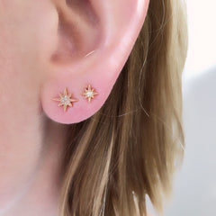 mini starburst stud earrings in 14k gold and diamonds