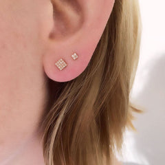 square post earring on ear