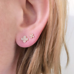 petite pave diamond clover post earrings