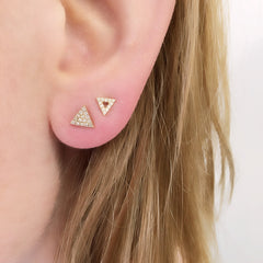 gold and diamond open triangle post earrings