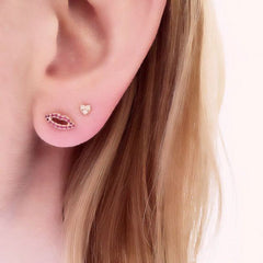 a fun romantic ear styled with the ruby lips earring and an extra petite heart