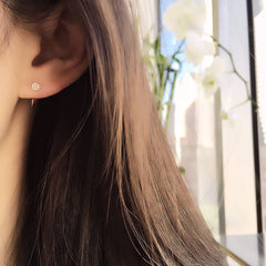 three quarter hoops with petite pave discs on ear