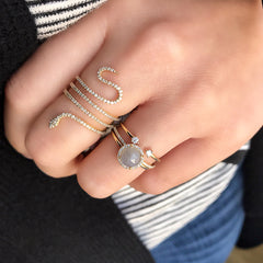 edgy stacking rings with snakes, labradorites and simple accents