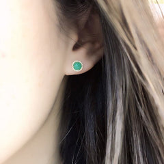 Rosie chrysoprase earrings on ear