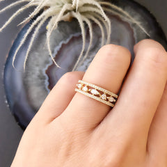 Heirloom bridal halfway band in gold with diamonds