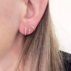 dagger post earring with two sizes of twist huggies