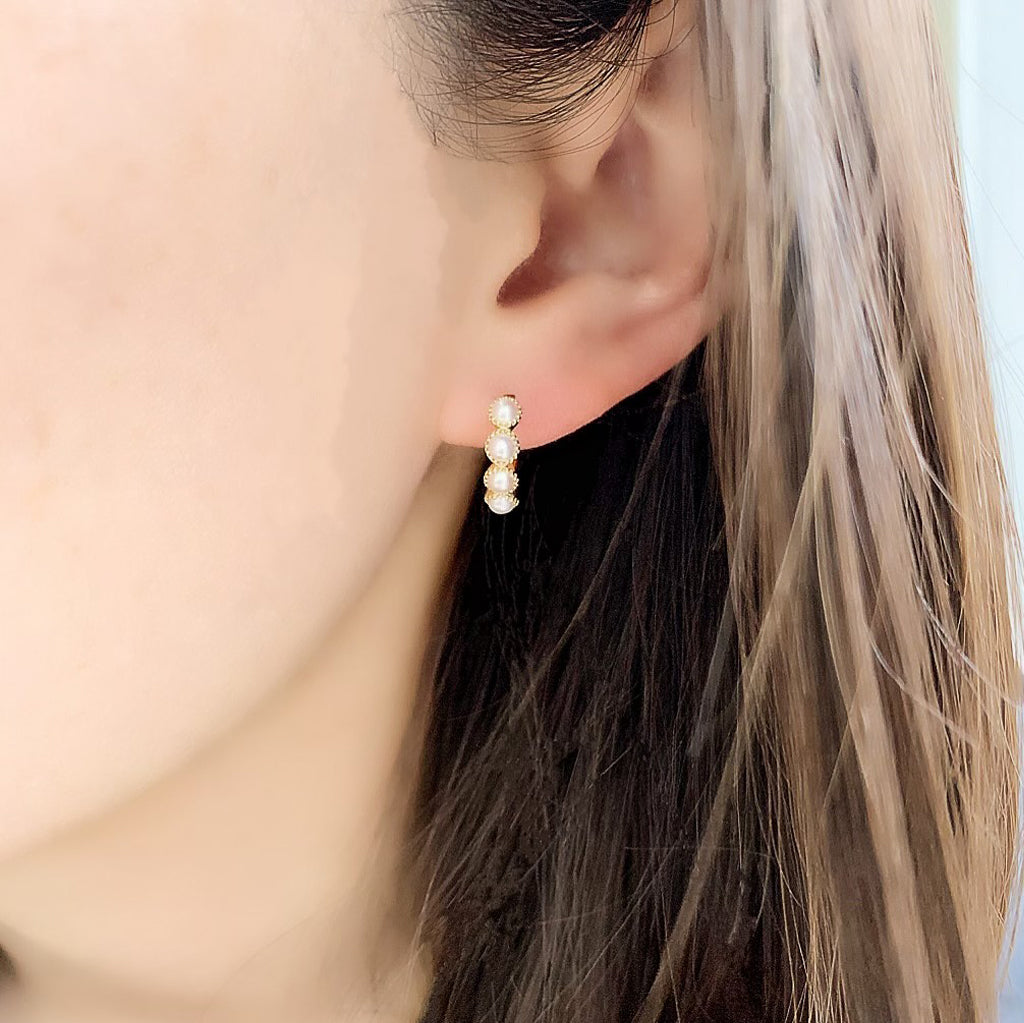 Pearl Huggie Earrings | 14k Solid Gold Hoop Earrings | Liven Co – Liven ...