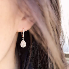 pear pave dangle earrings in rose gold