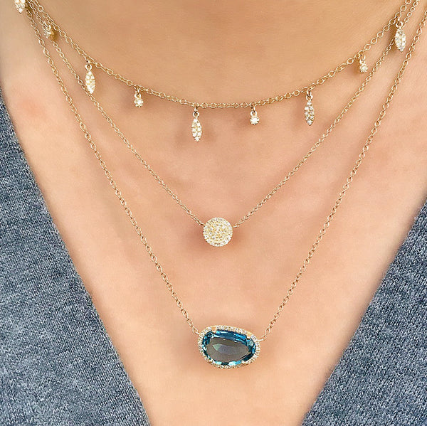 Small Pave Disc Necklace | 6.5mm Small Diamond Disc Necklace | Liven ...