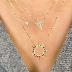 circle sunburst necklace with diamonds in 14k yellow gold