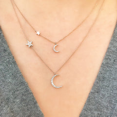 petite moon and star necklace in diamonds and gold