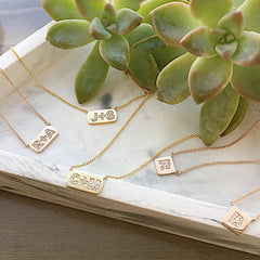 petite initial tag necklace with diamonds