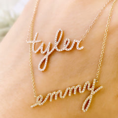 tyler and emmy custom script necklaces