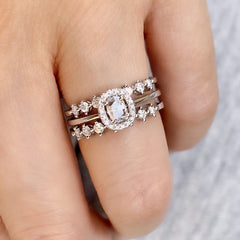 rose cut oval ring as a bridal stack