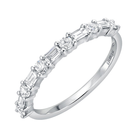 Round and Baguette Diamond Halfway Band