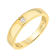 wide high polish 14k gold band with solitaire diamond
