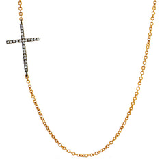 two tone cross necklace in 14k gold with diamonds