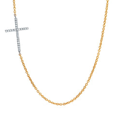 two tone cross necklace in 14k gold with diamonds