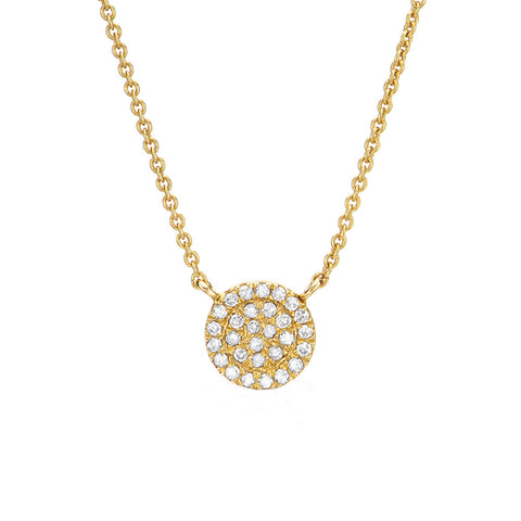 Small Pave Disc Necklace - 6.5mm diameter