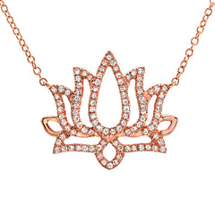 lotus flower silhouette necklace in 14k gold with diamonds