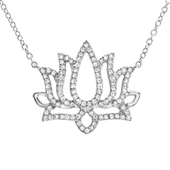 lotus flower silhouette necklace in 14k gold with diamonds