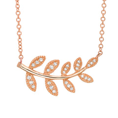 leaf branch necklace in 14k gold with diamonds