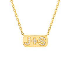 yellow gold and diamond mini plaque initial plus initial necklace